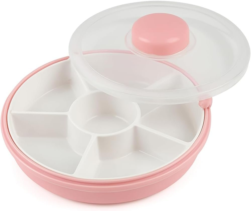 Nazarian Finest Snack Container – 5 Compartment Dispenser with Interactive Button, BPA/PVC-free, Non-toxic, Dishwasher Safe – 8oz Lunch Container for Home, School & Travel (Multi-color)