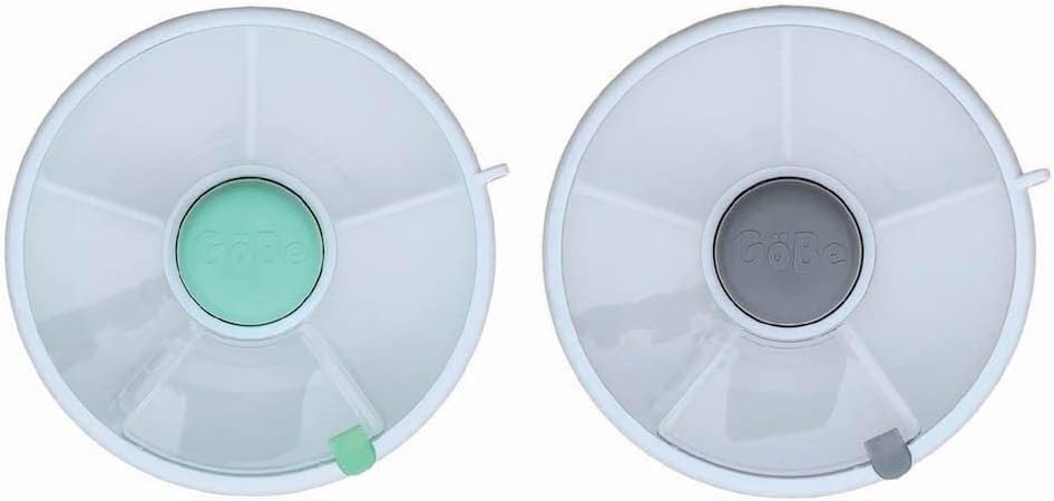 GoBe 2 Pack Kids Snack Spinner – Grey/Teal – Reusable Snack Container with 5 Compartment Dispenser and Lid – Leakproof, Spill-Proof – for Toddlers, Babies, Home, Travel