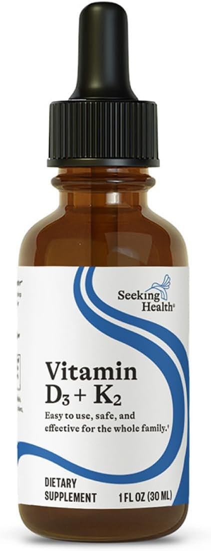 Seeking Health Vitamin D3 + K2 Drops – Liquid Vitamin D & K Supports Immune System Function & Bone Health – Aids Calcium Absorption – Aids Healthy Blood Flow & Circulation – 1 Fl oz (30 ML)