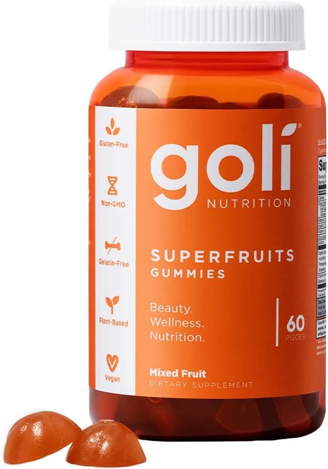 Goli Superfruits Beauty Gummies with Bamboo Silica – Vitamins A, C, E, Zinc – Collagen Support with Superfruit Blend – Vegan, Non-GMO, Gluten-Free