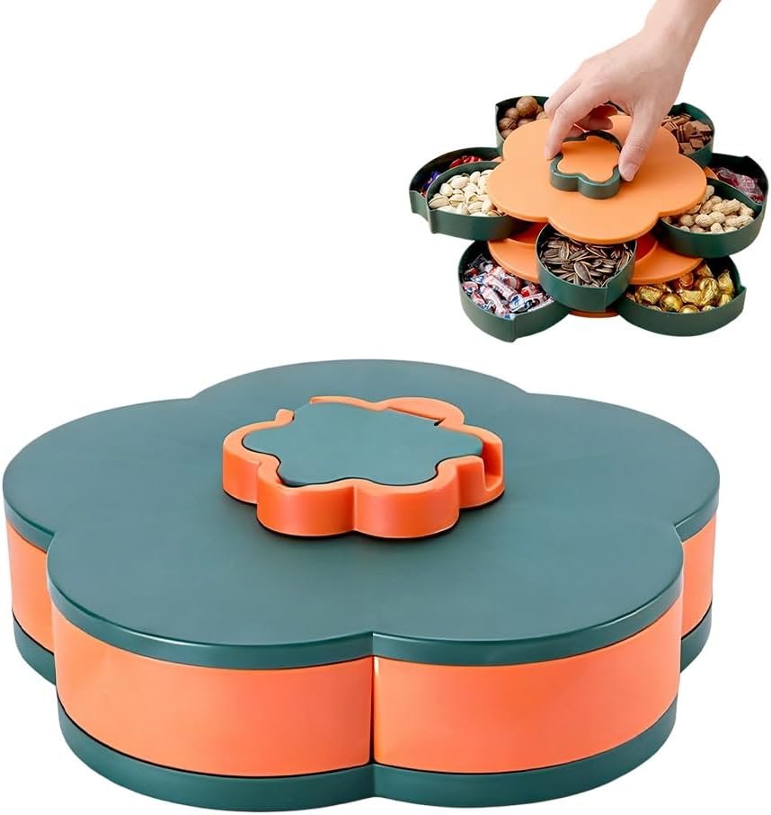 Divided Spin Snack Tray, Portable Snackle Box Container, Serving Tray with Lid for Party & Picnic (One-Layer)