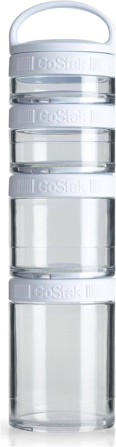 BlenderBottle GoStak Twist n’ Lock Storage Jars, 4-Piece Starter Pak, White
