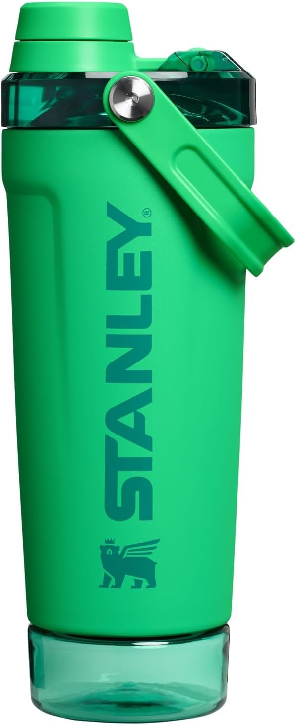 STANLEY Vitalize Shaker Bottle 20 oz | Leakproof Insulated Stainless Steel Shaker Cup | Base Storage and Twist On Fast Flow Lid | Protein Shakes and Pre Workout Powder | BPA-Free | Meadow