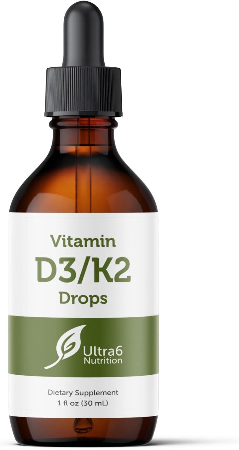 Ultra6 Nutrition Vitamin D and K2 Drops – Liquid Vitamin D3 with K2 Supplements for Adults – Easy-to-Take, Flavor-Free, Highly Absorbable VIT D3 and K2 Supplements, Made in USA (30 ml)