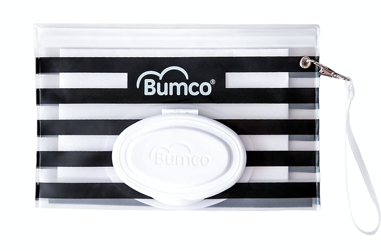 BUMCO Airtight Wipes Dispenser, Keeps Wet, Reusable Refillable Pouch, Diaper Bag Organizer for Travel, Carrying Clutch, Unique Baby Gift for Girl Boy [Black]
