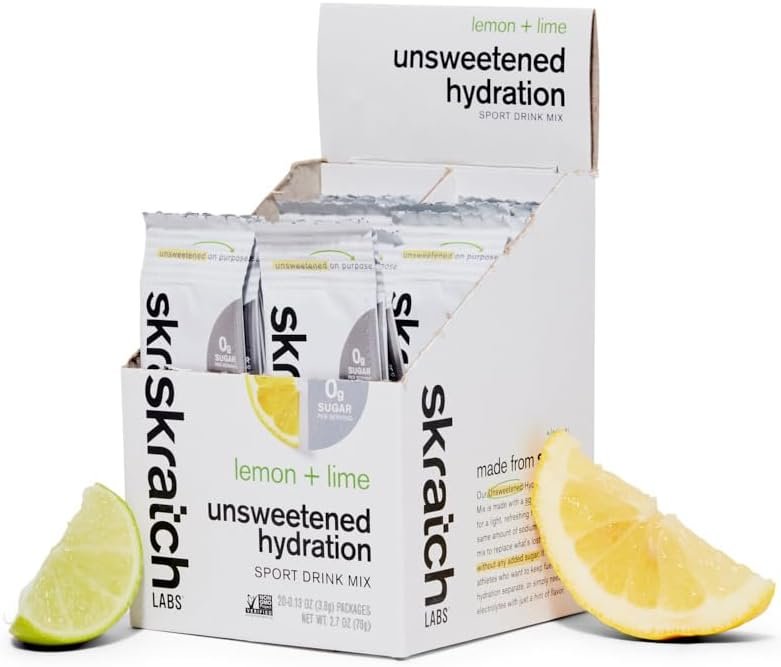 Skratch Labs Unsweetened Hydration Sport Drink Mix | Sugar Free | Electrolytes Booster | Lemon + Lime – 20 Servings | Non-GMO, Vegan, Kosher, Keto, Paleo