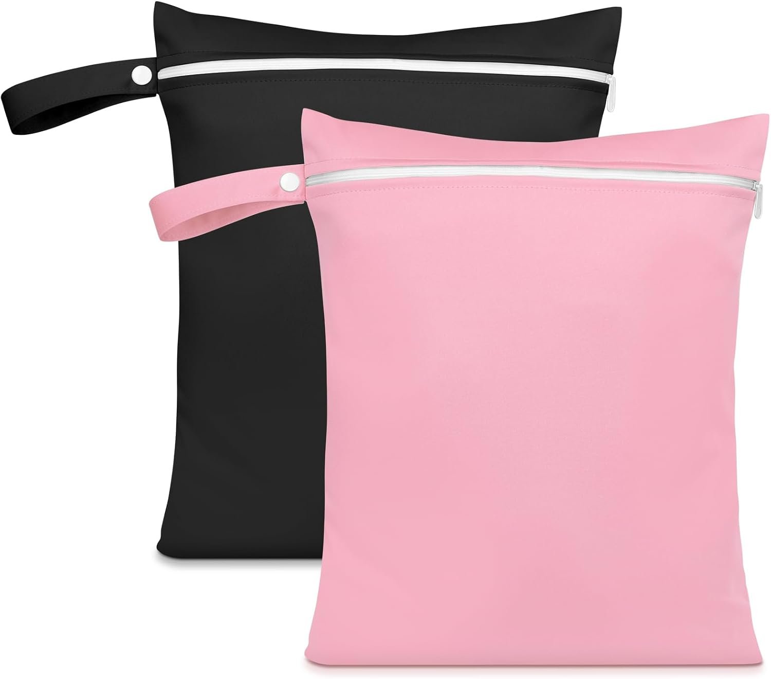 2PCS Wet Bags, Reusable Cloth Diaper Bags with Handle and Zipper, Lightweight Waterproof Travel Laundry Bag, Washable Wet Dry Bag for Baby Items Travel Beach Swimming Gym Camping(Black&Pink)