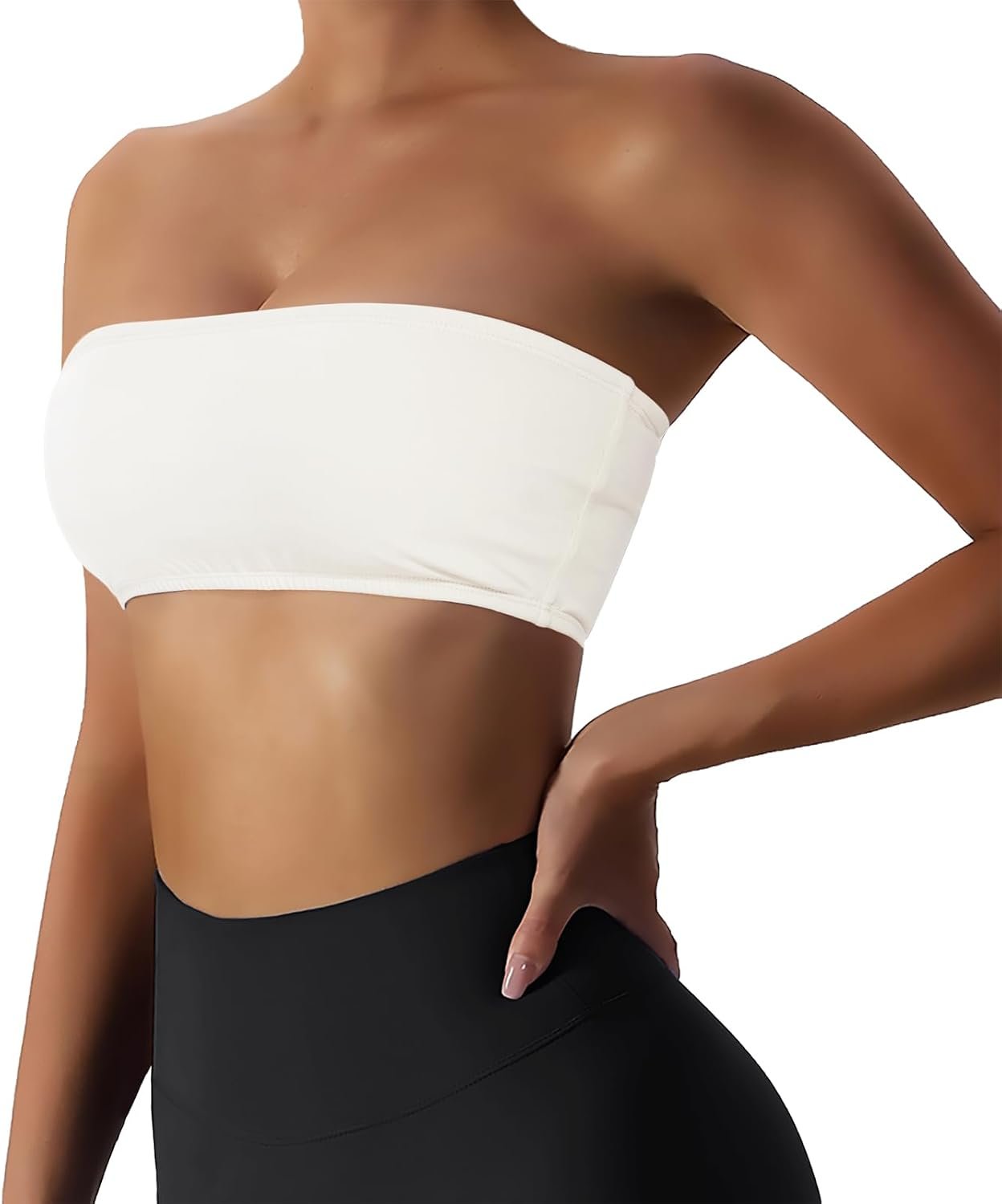 Boudaner Women’s Padded Bandeau Sports Tube Top Bra Strapless Wireless Solid Seamless Yoga Workout Bralette