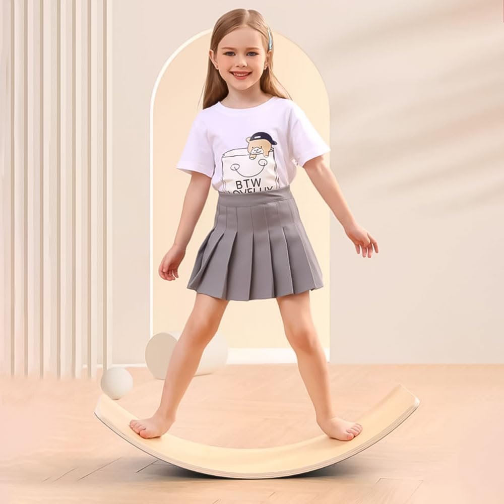 Wooden Balance Board Kids, [Natural Wood] Wobble Board for Toddlers Kids Children, 35″ Rocker Board for Open Ended Montessori Learning Toy, Birthday Gifts for 3 4 5 6 7 8 Year Old Boys Girls (burlywood-L)