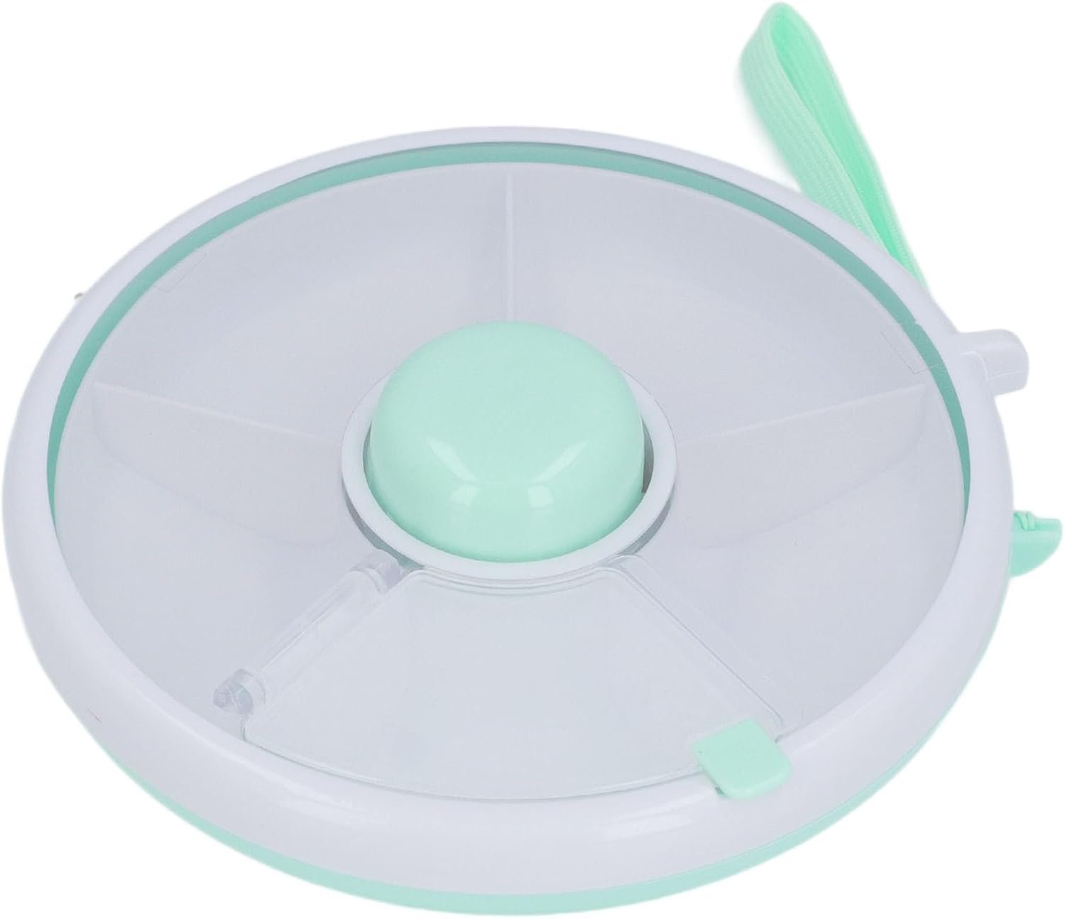 Drfeify Snack Rotating Container, Multifunctional Round Divided PP ABS Fruit Organizer Leak Proof Portable Snack Storage Box With Lid for Outdoor (Green