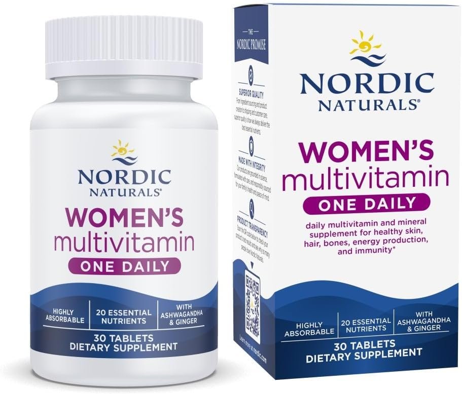 Nordic Naturals Women’s Multivitamin One Daily – Skin, Hair, Energy, & Bone Support – Immunity Supplement – 20 Essential Nutrients – 30 Tablets – 30 Servings