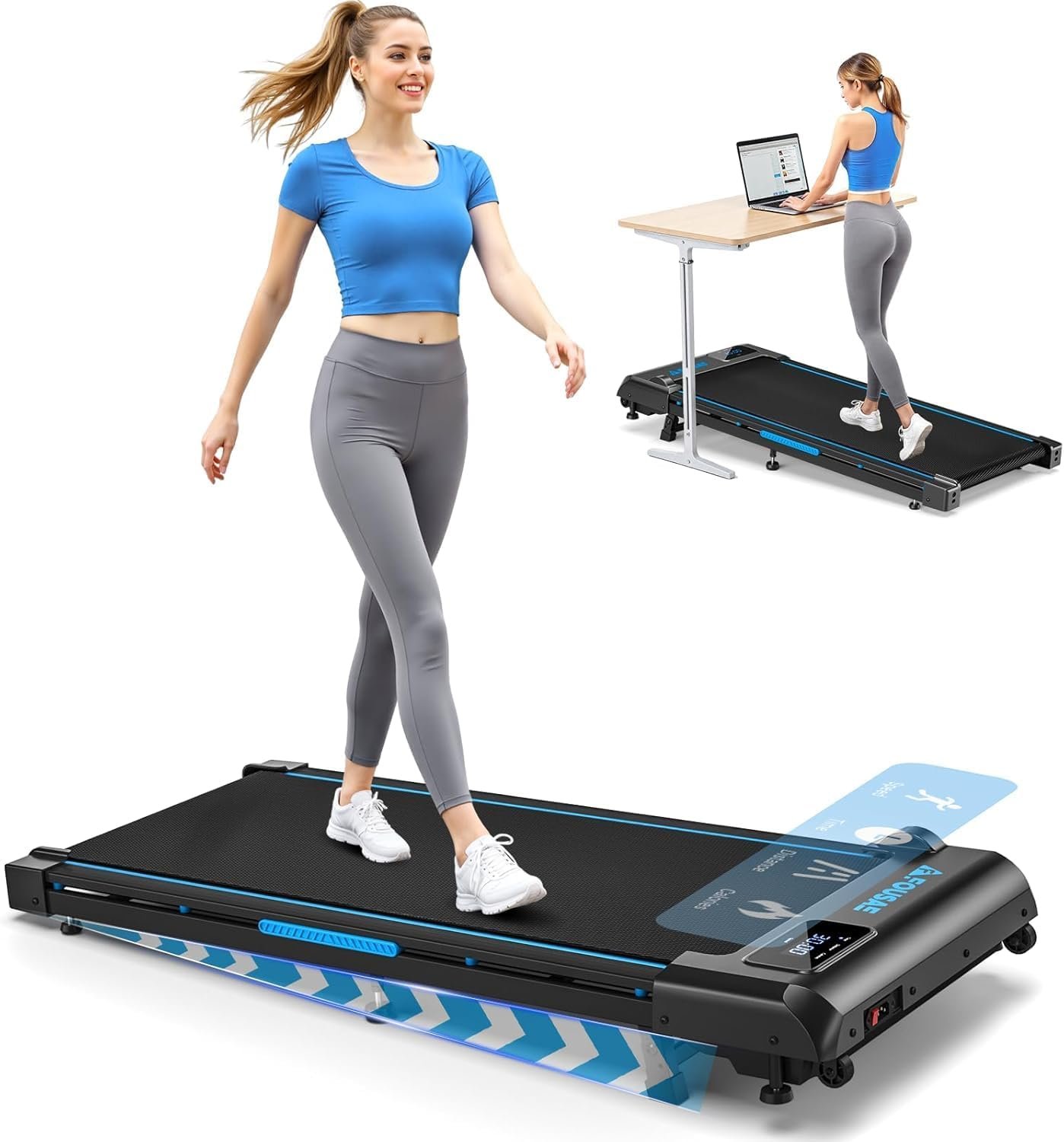 Walking Pad Treadmill, 6.2MPH Under Desk Walking Pad with 10% Incline, Treadmills for Home with Double Frame, 2.75HP Brushless Drive, 12 HIIT Programs, Remote Control, 350LBS Capacity