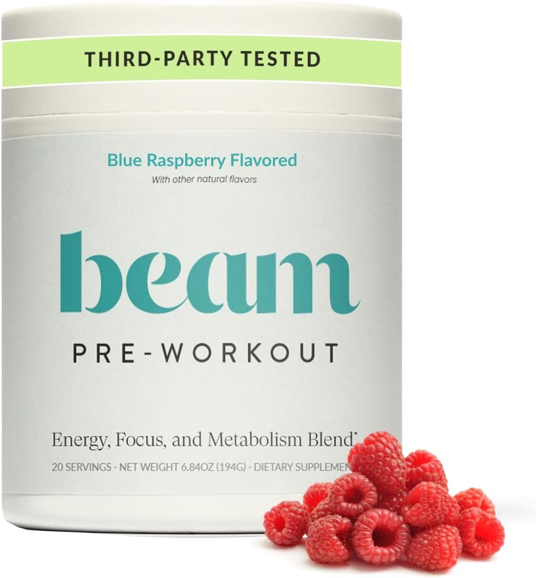 BEAM Pre Workout Powder – Pre Workout Supplement with Organic Caffeine, 350 mg Electrolytes & Nootropic Focus Support, No Sugar, Pre Workout for Women & Men, Blue Raspberry Flavor, 20 Servings