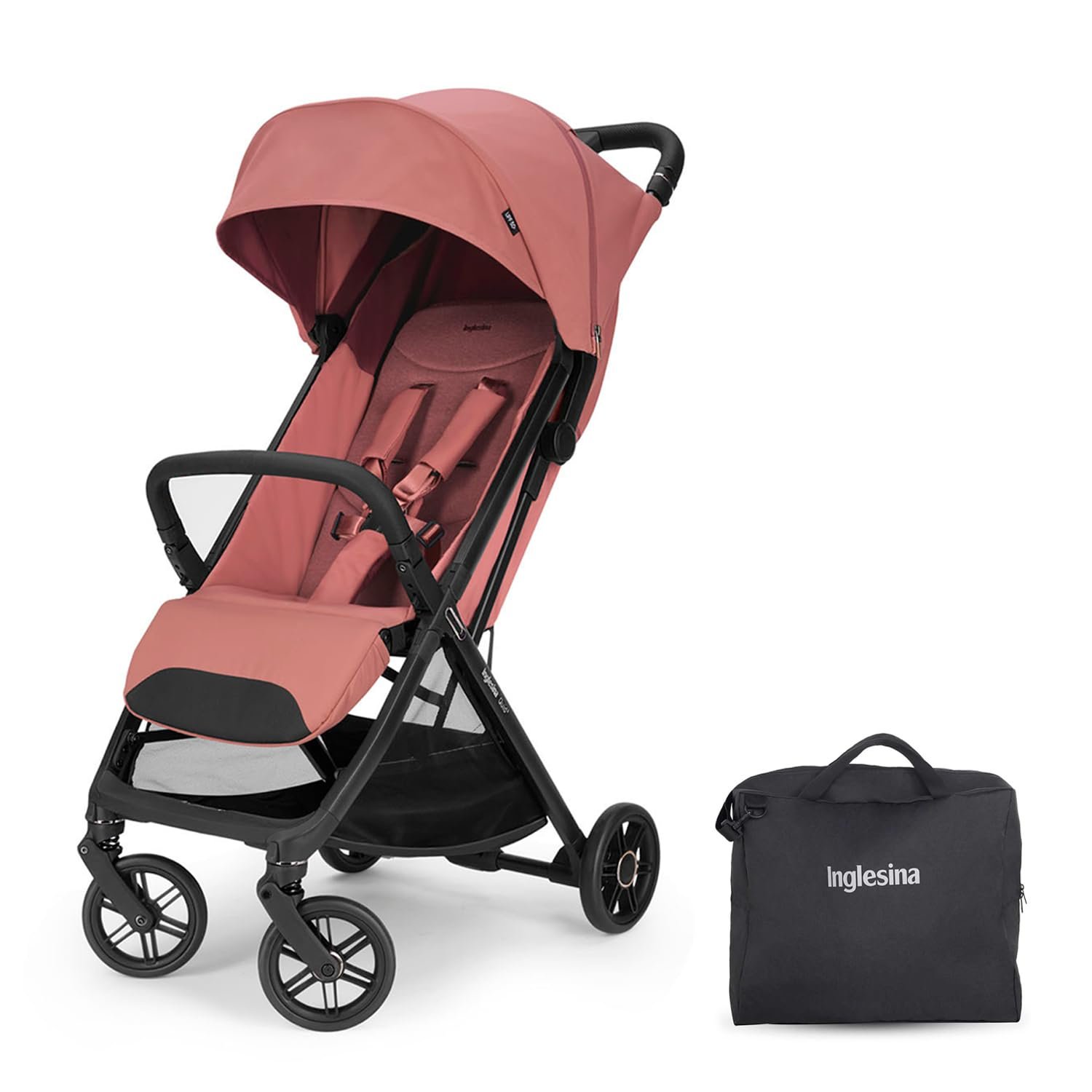 Inglesina Quid 3 Travel Stroller – Aurora Pink | Lightweight Travel Stroller for Airplane, Umbrella Stroller for Baby & Toddler 0-55 lbs, Car Seat Compatible w/Carry Bag & Wheel Covers – Bundle Kit