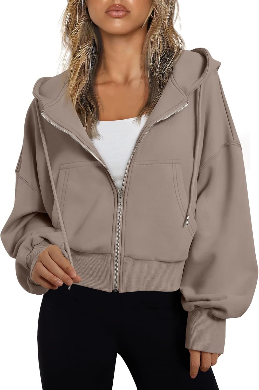 Trendy Queen Womens Cropped Zip Up Hoodie Lightweight Sweatshirt Casual Athletic Jacket
