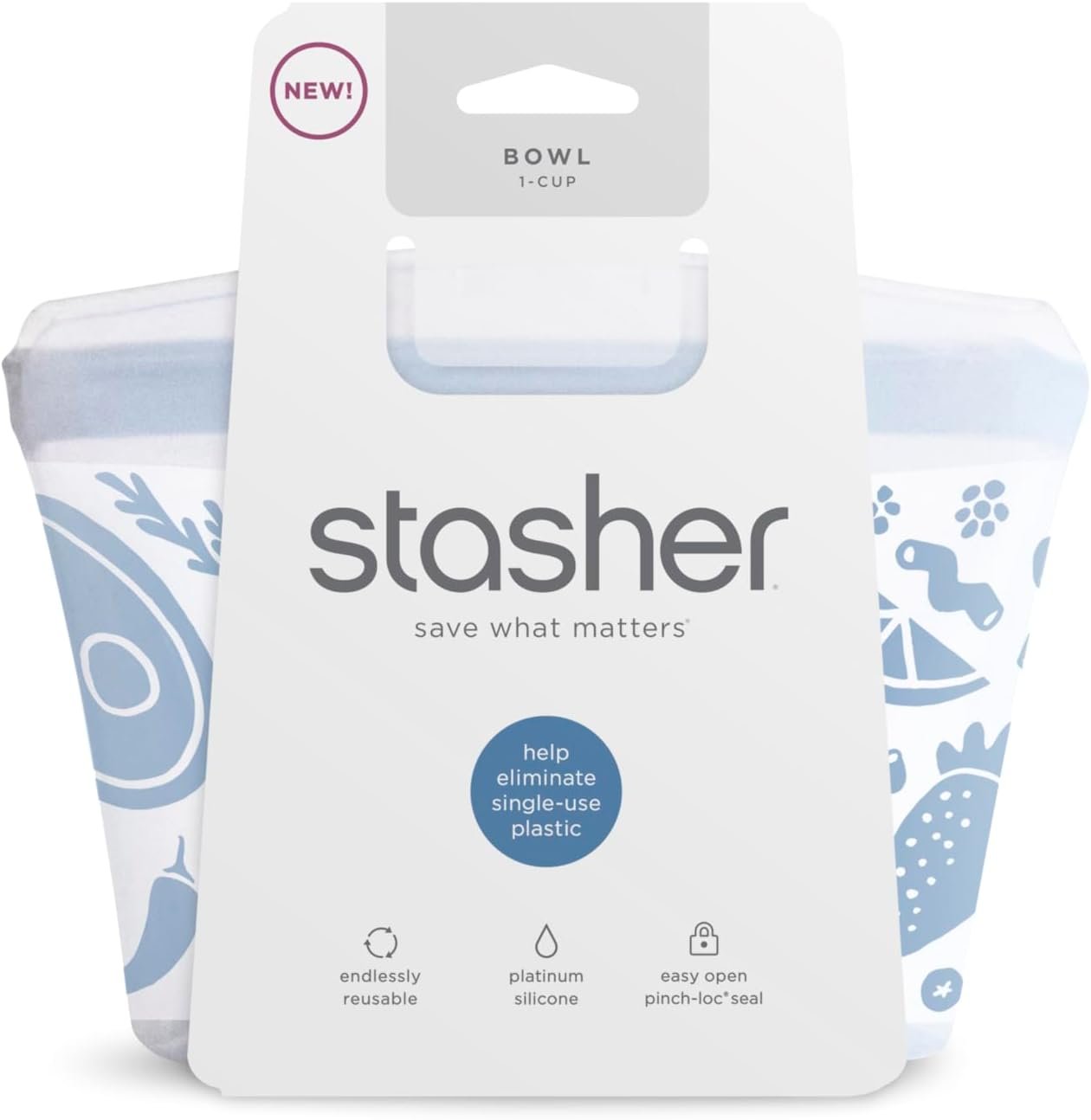 Stasher Premium Silicone Reusable Food Storage Bowl, Clear, Microwave, Sous Vide, Dishwasher, Oven and Freezer Safe, BPA Free, Leak-free, Eco-friendly, 1-Cup Bowl