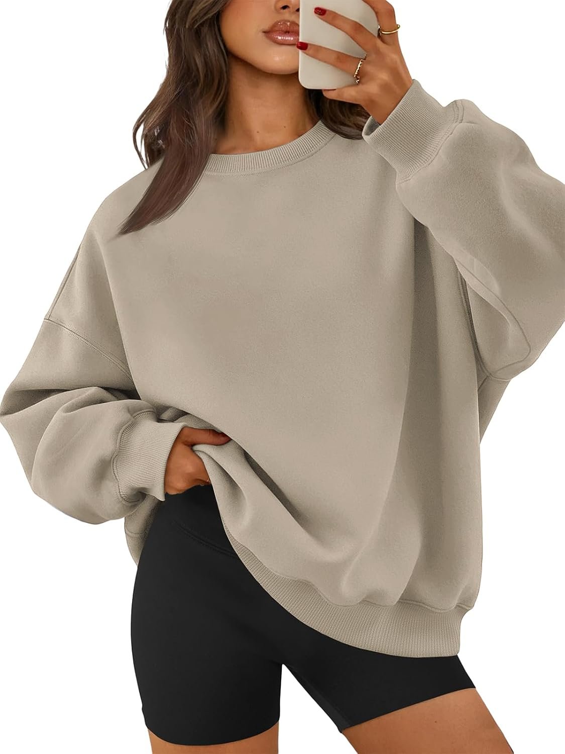 ATHMILE Oversized Sweatshirt for Women Crewneck Fleece Long Sleeve Pullover Hoodies Tops Fall Fashion Outfits Clothes
