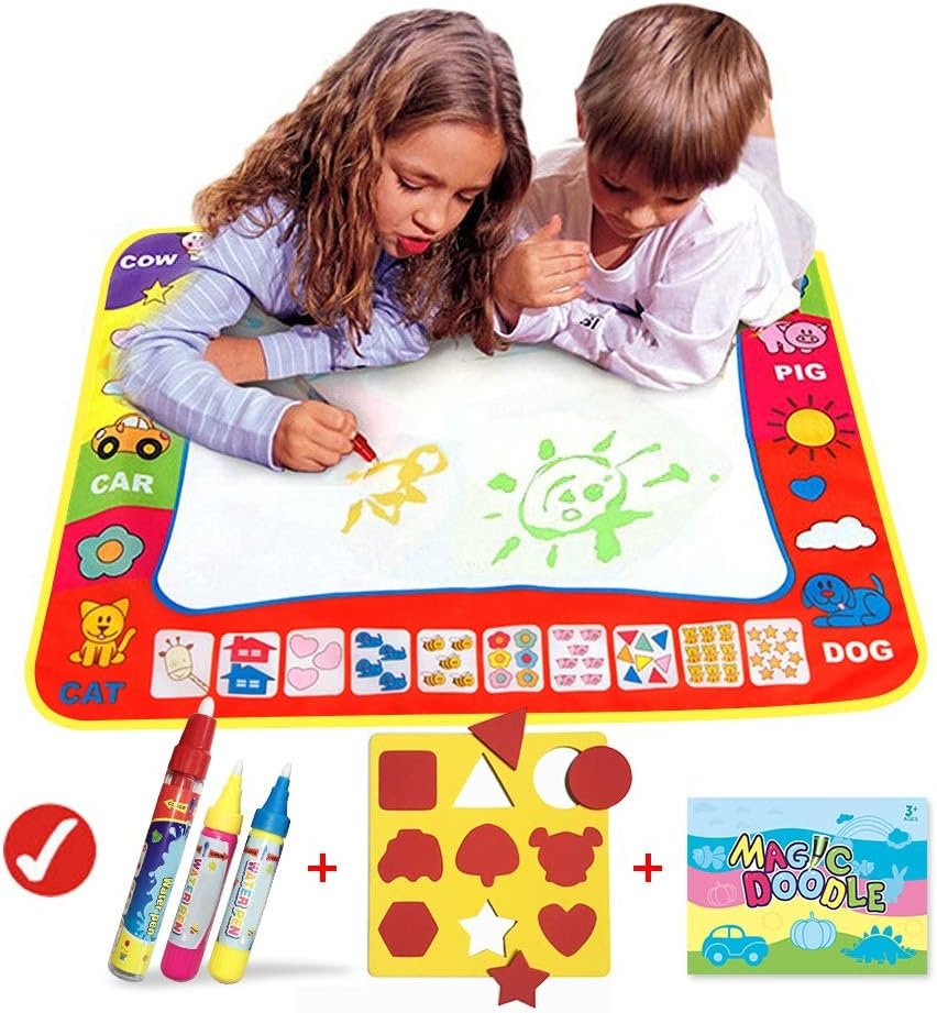 Magic Drawing Mat/Water Doodle Mats(31.4in x 23.6in) with 4 Color,Reusable Coloring Aqua Classic Mat Drawing Learning Painting Mats with Magic Pen for Kids