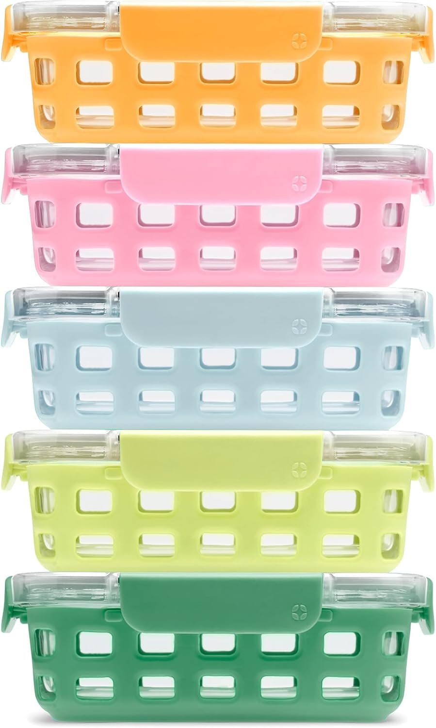 Ello Duraglass 3.4 Cup Meal Prep Sets 10Pc, 5 Pack Set- Glass Food Storage Container with Silicone Sleeve and Airtight BPA-Free Plastic Lids, Dishwasher, Microwave, and Freezer Safe, Meadow