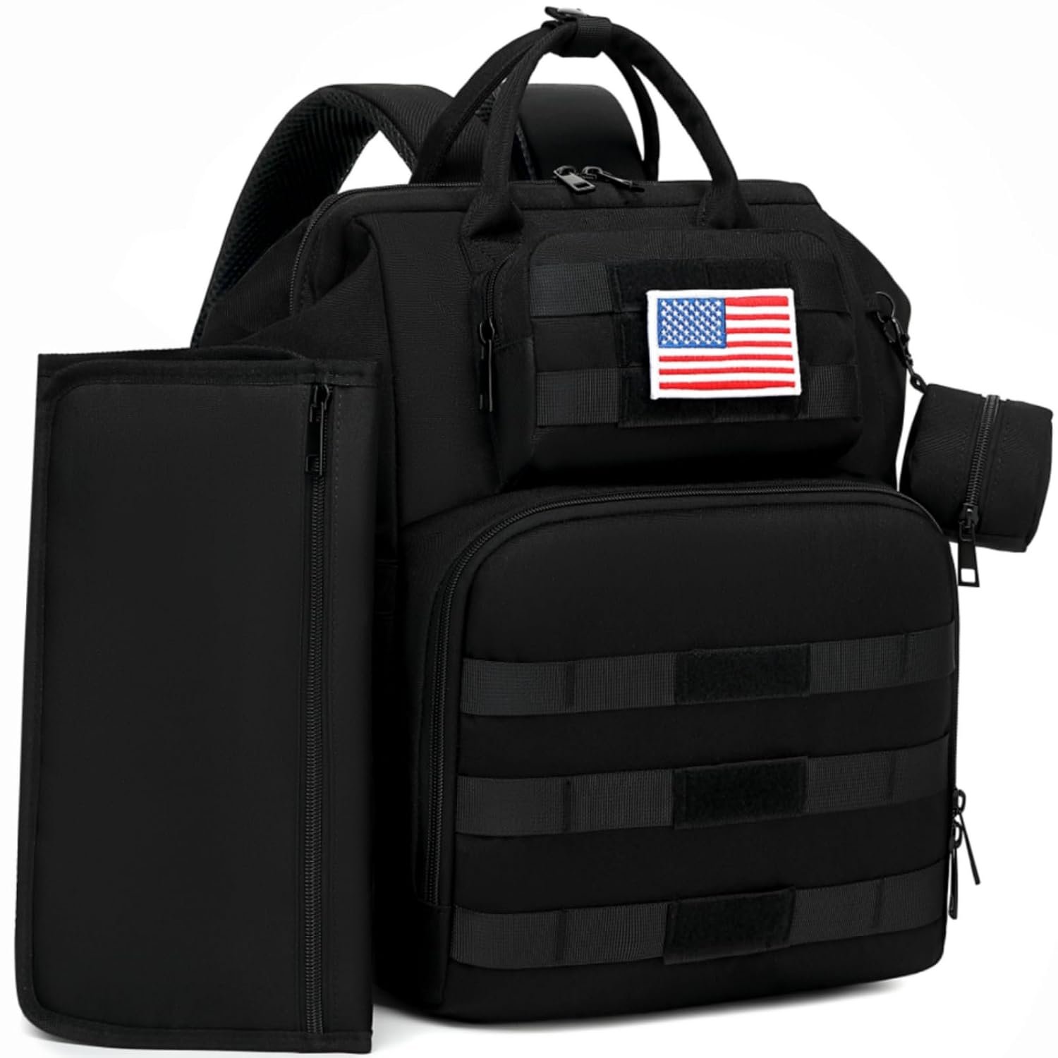 ROSEGIN Diaper Bag Backpack for Dad and Men, Large Travel Baby Bag with Changing Pad, Pacifier Case, Removable Flag Patch – Baby Shower Gifts – Shadow Black
