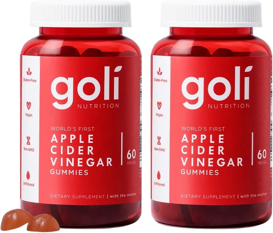Goli Apple Cider Vinegar Gummies – Worlds First ACV Gummy with Vitamin B12, Beetroot & Pomegranate – Vegan, Non-GMO, Gluten-Free, 120 Count (2 Pack)