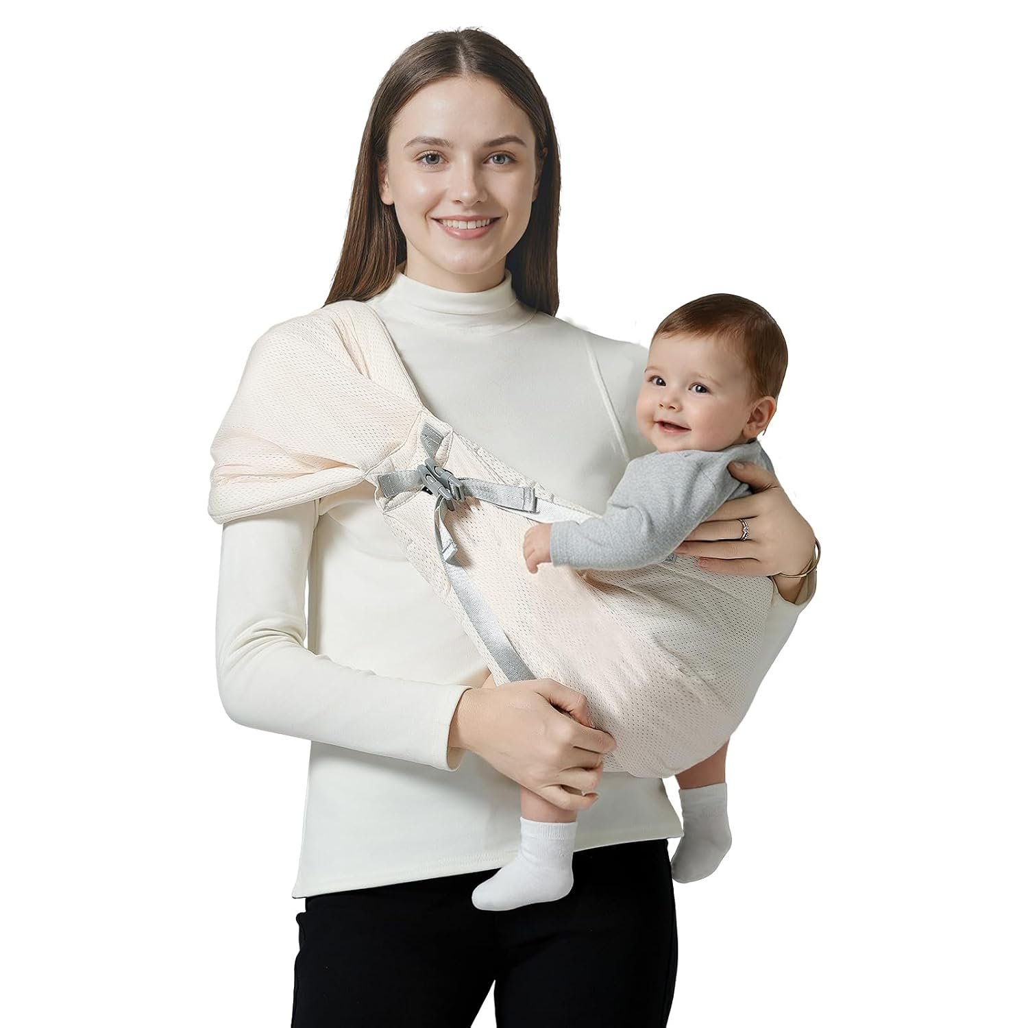 MISSWISDOM Baby Sling Carrier, Toddler Sling Carrier with Wide Shoulder Strap, Lightweight Baby Carriers Newborn to Toddler Infant Wrap Carriers Perfect for Mom and Dad, 7-30lbs, Cream Mesh