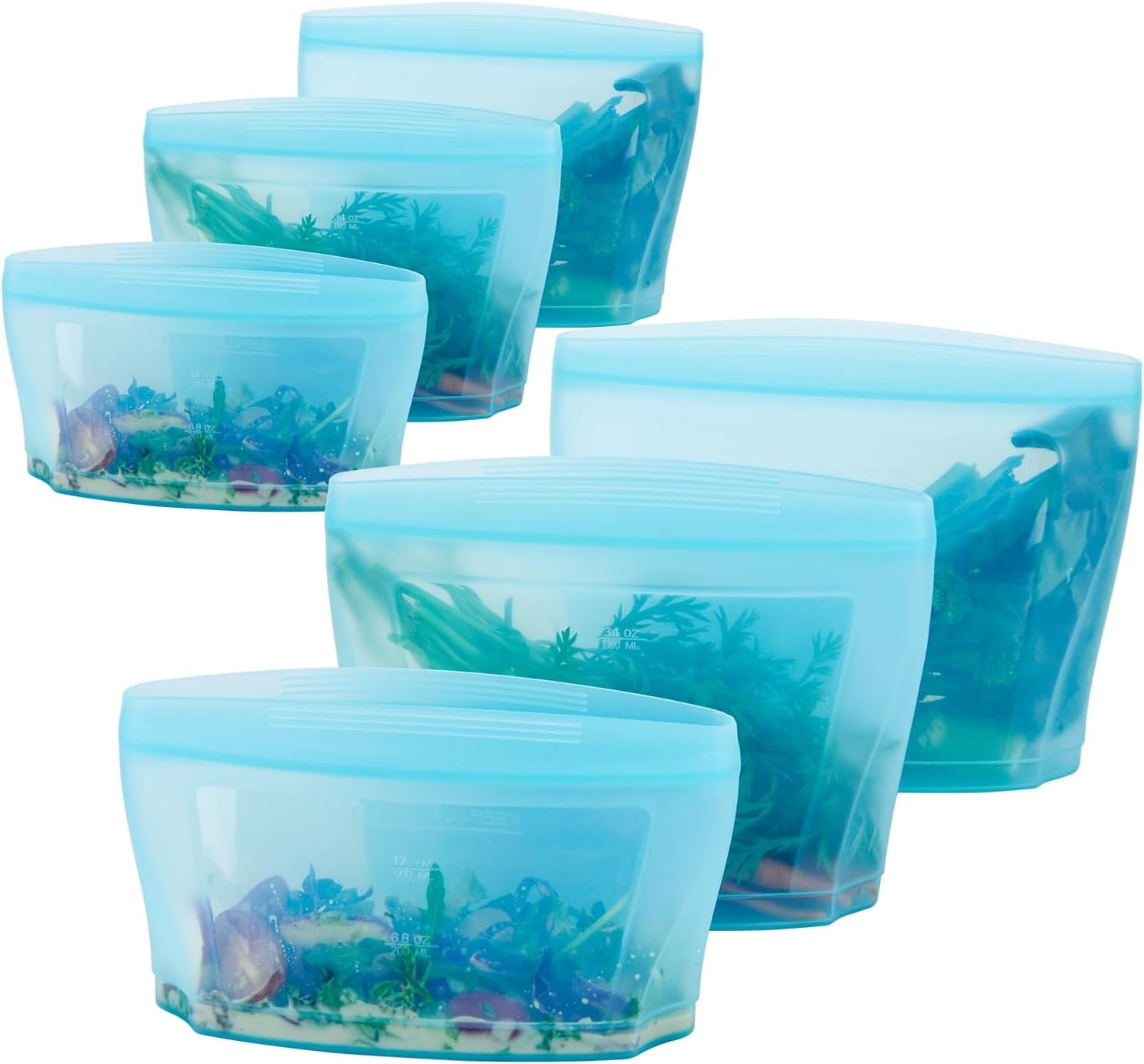 Zip Standing Reusable Silicone Food Storage Bag, Stand Up Food Storage Container, Reusable Zipper seal bag, no lid required, for Food Storage& Meal Prep, Freezer Oven Dishwasher – Safe, Set of 6 Bowls