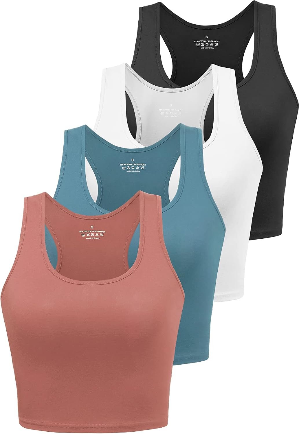 Joviren Cotton Workout Crop Tank Top for Women Racerback Yoga Tank Tops Athletic Sports Shirts Exercise Undershirts 4 Pack