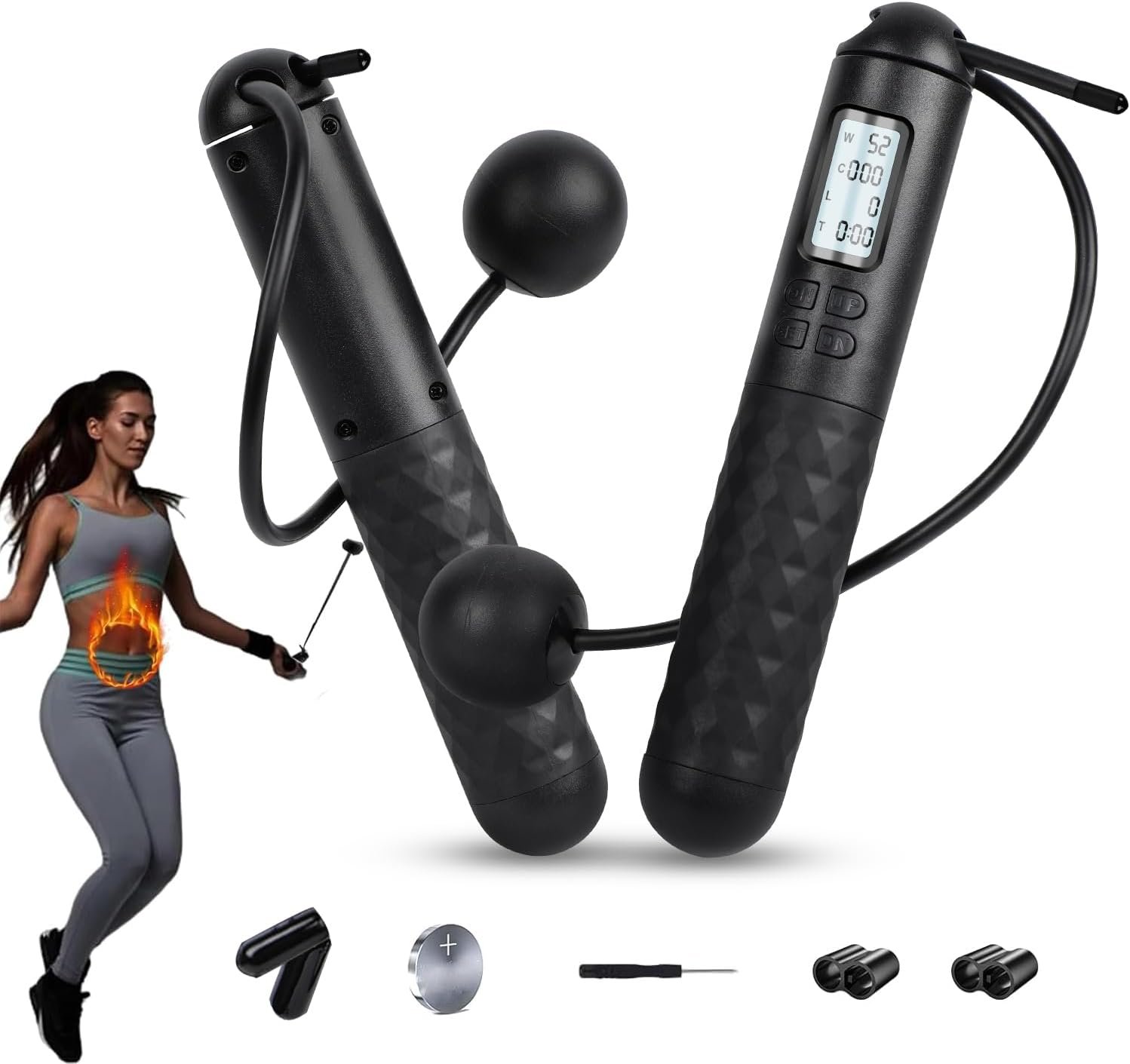 Skipping Rope with Counter, Cordless Jump Rope, Adjustable Digital Counting Jump Ropes, Gravity Ball Skipping, Weighted Jump Rope With Counter for Lose Weight, Burn Calories
