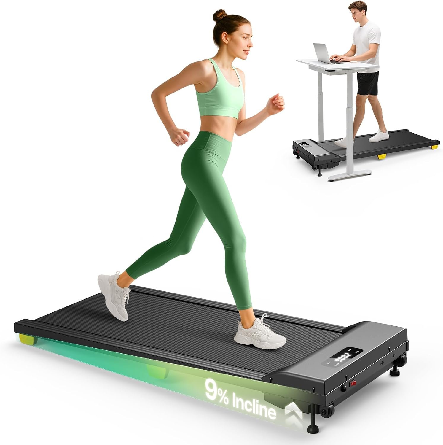 UREVO Walking Pad with Incline, 9% Incline Portable Under Desk Treadmill, 2.5 HP Walking Treadmill Pad for Home and Office, Walking Jogging Running Machine with Remote Control and LED Display