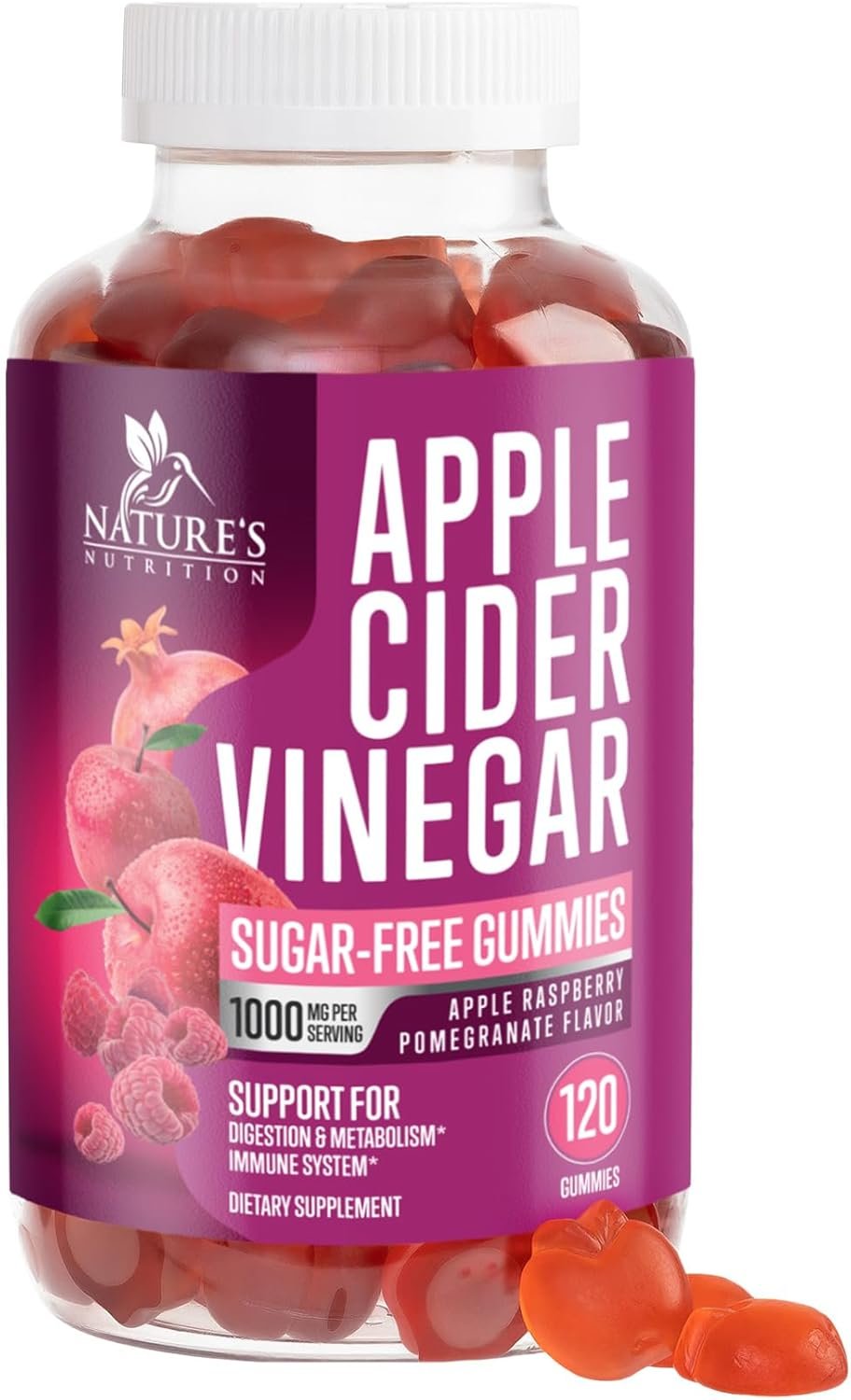 Apple Cider Vinegar Gummies 1000mg per Serving – Sugar Free Max Strength ACV Gummy Vitamins Supplement, Advanced Formula, Vitamin B12 Supports Metabolism & Energy, Keto Friendly, Vegan, 120 Gummies