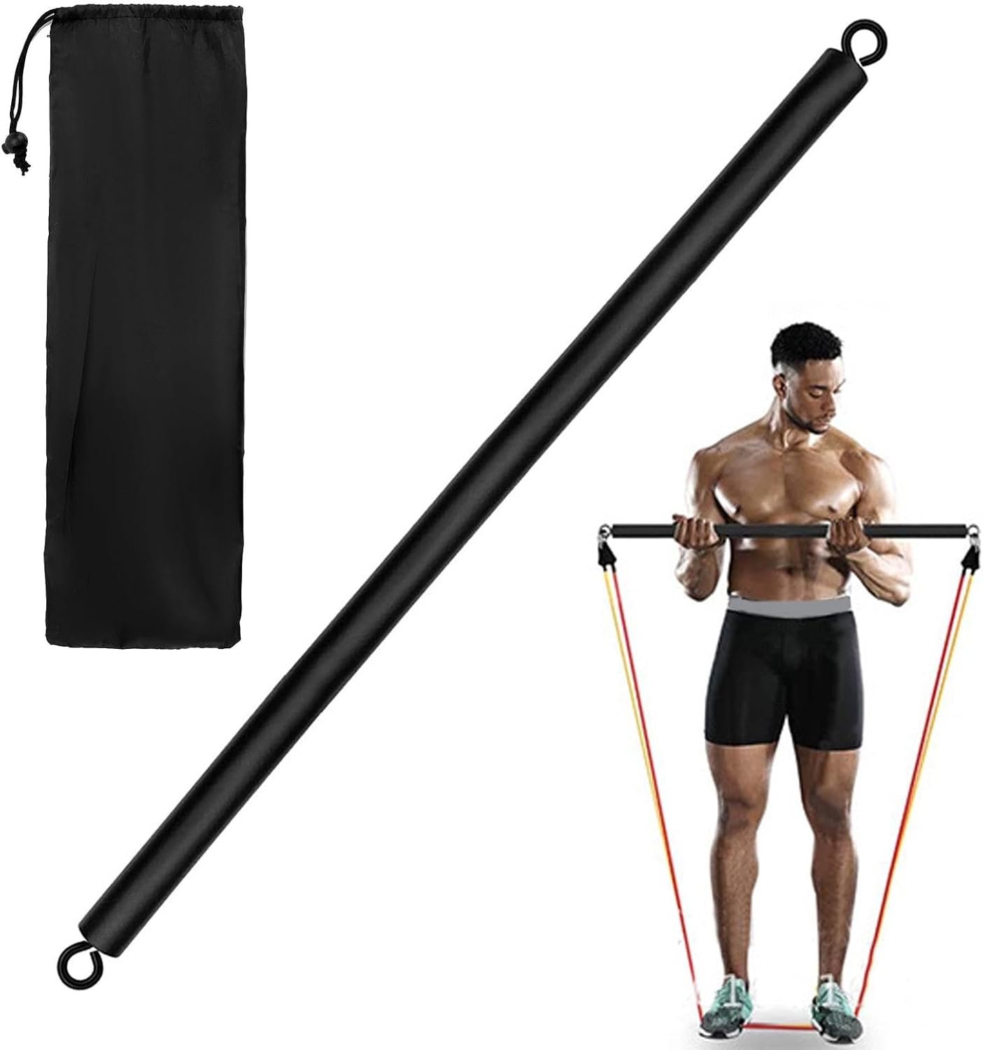 Resistance Band Bar, With Storage Bag Pilates Bar Portable Workout Pod Adjustable 3-Section Pilates Bars for Legs, Hip, Waist, Arm