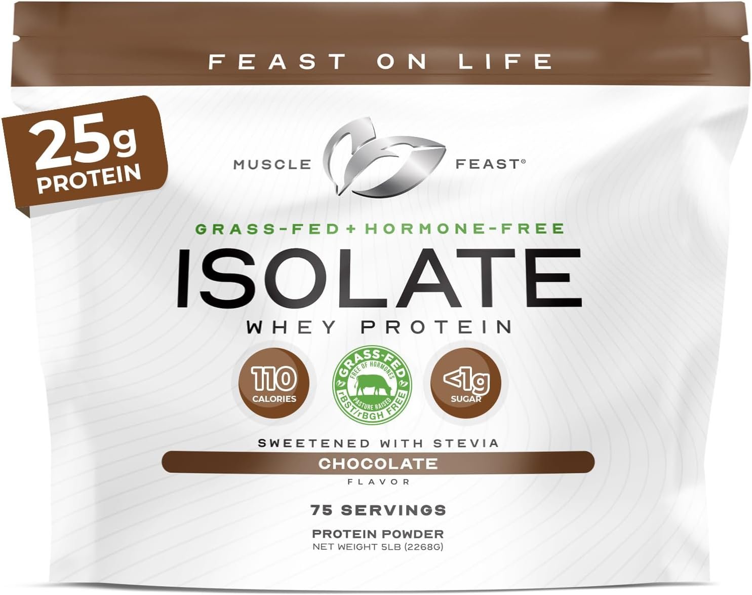 Muscle Feast Grass-Fed Whey Protein Isolate, All Natural Hormone Free Pasture Raised, Whey Isolate Protein Powder for Men and Women, Clean, Gluten-Free, Delicious Isolate Protein – Chocolate, 5lb