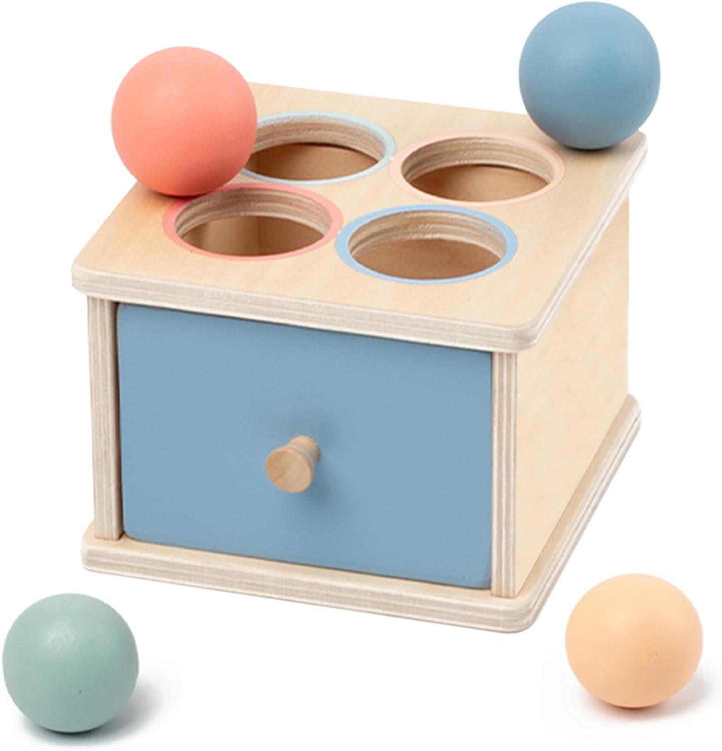 Montessori Toys for 2 3 4 5 Year Old – Wooden Object Permanence Box with Drawer Sensory Toys Shape Sorter Color Sorting Education for Baby Toddler Boy Girl Drop Busy Box (C-Balls)