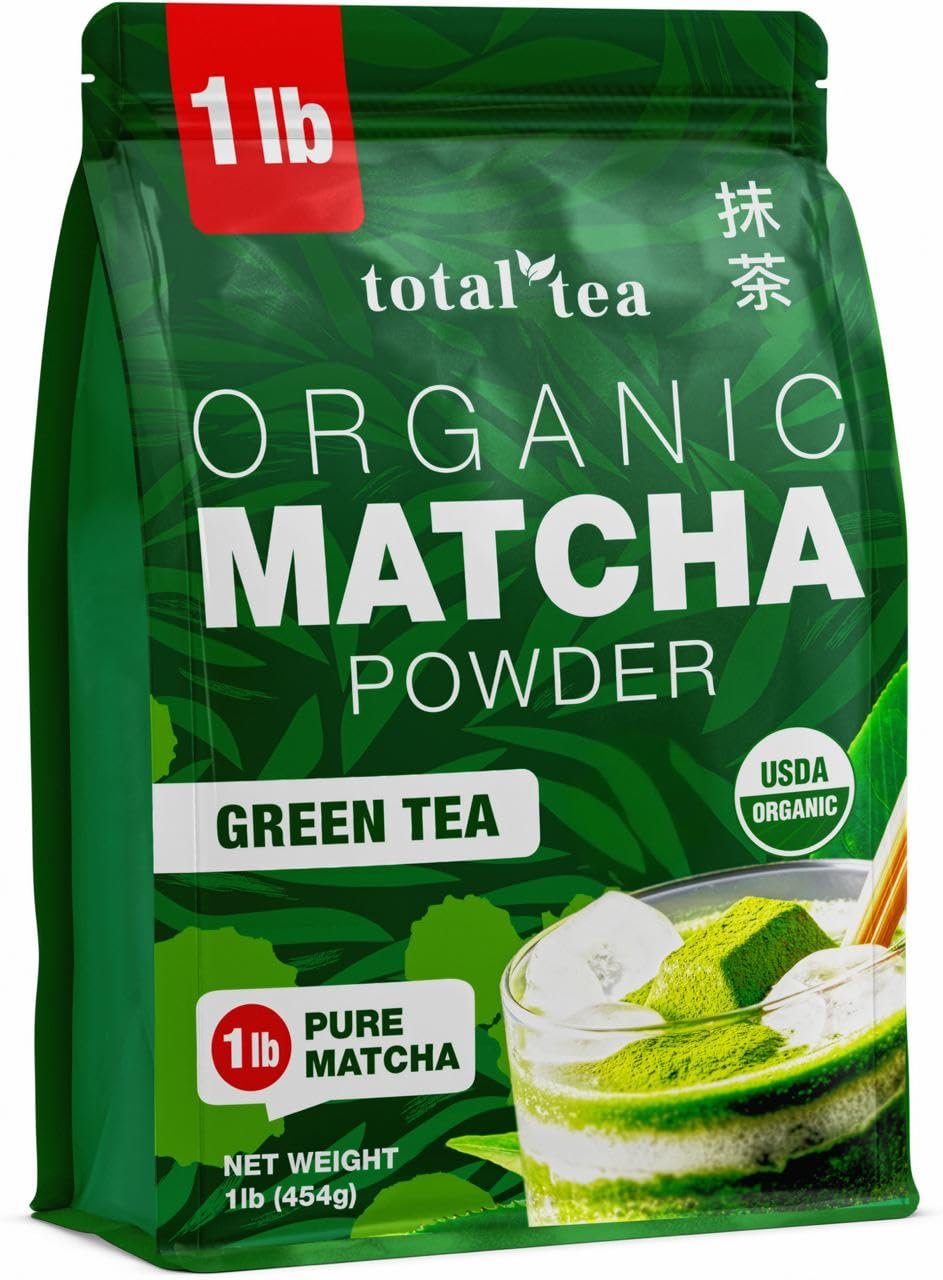 Organic Matcha Green Tea Powder (1 Pound) – Certified USDA Organic Matcha Powder for Matcha Latte, Matcha Tea, and Smoothies – Non-Gmo, Antioxidant Rich by Total Tea