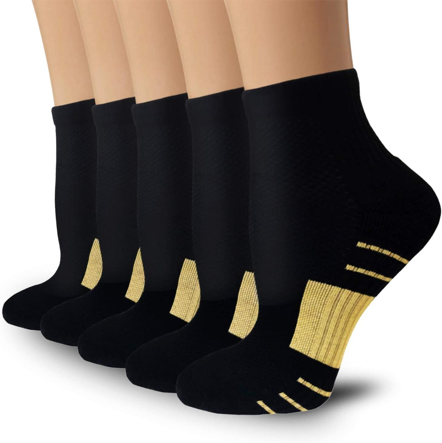 5 Pairs Copper Compression Socks for Women & Men – Ankle Plantar Fasciitis Arch Support Running Socks for Athletic