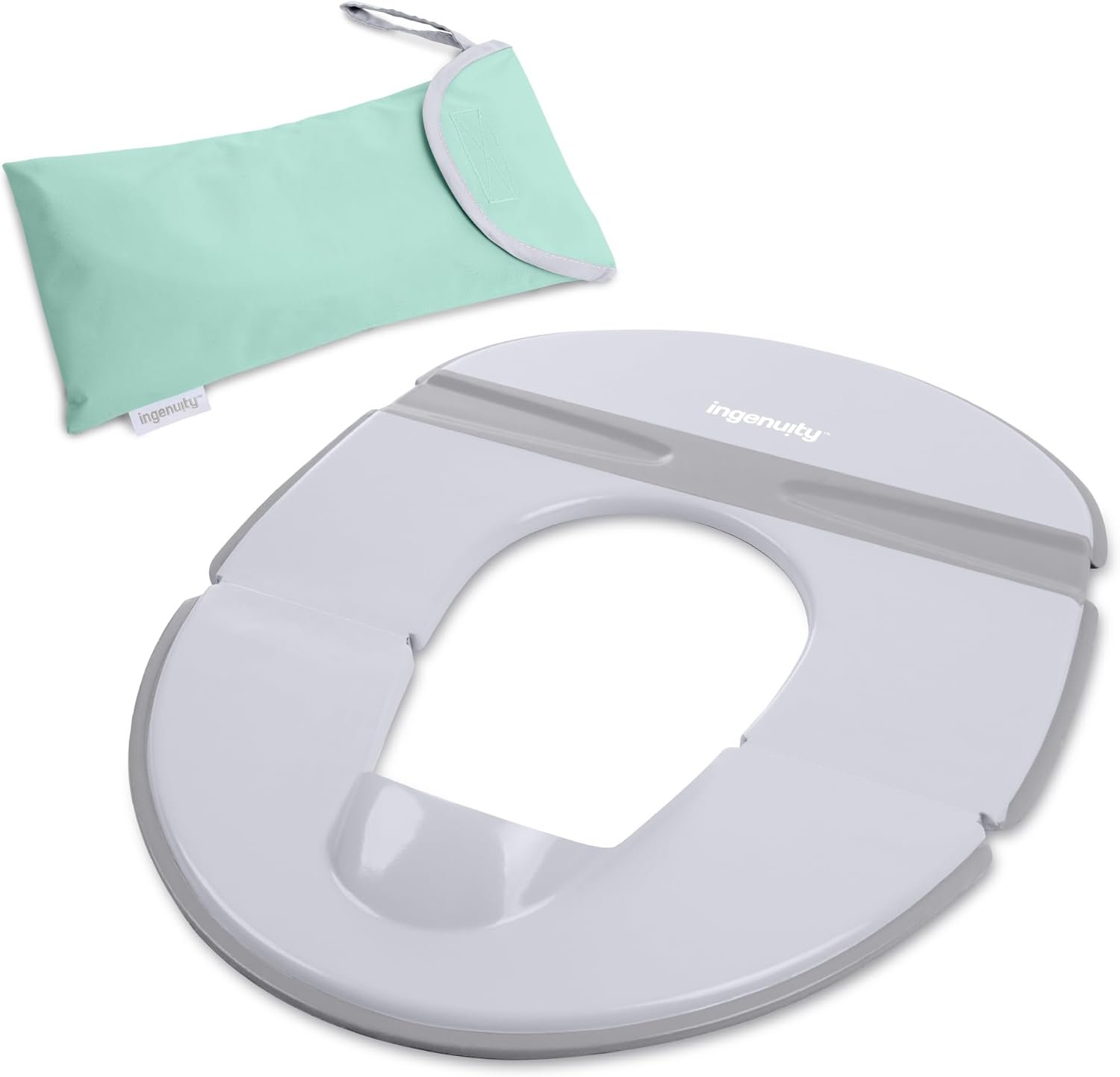 Ingenuity Foldaway Travel Potty Training Seat with Storage Bag, Folding & Portable Toddler Potty Seat, Easy One-Handed Open, Non-Slip Grip