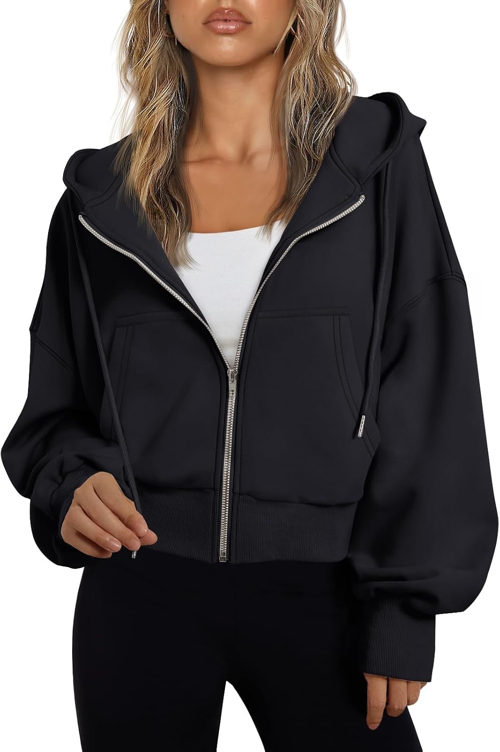 Trendy Queen Womens Cropped Zip Up Hoodie Lightweight Sweatshirt Casual Athletic Jacket