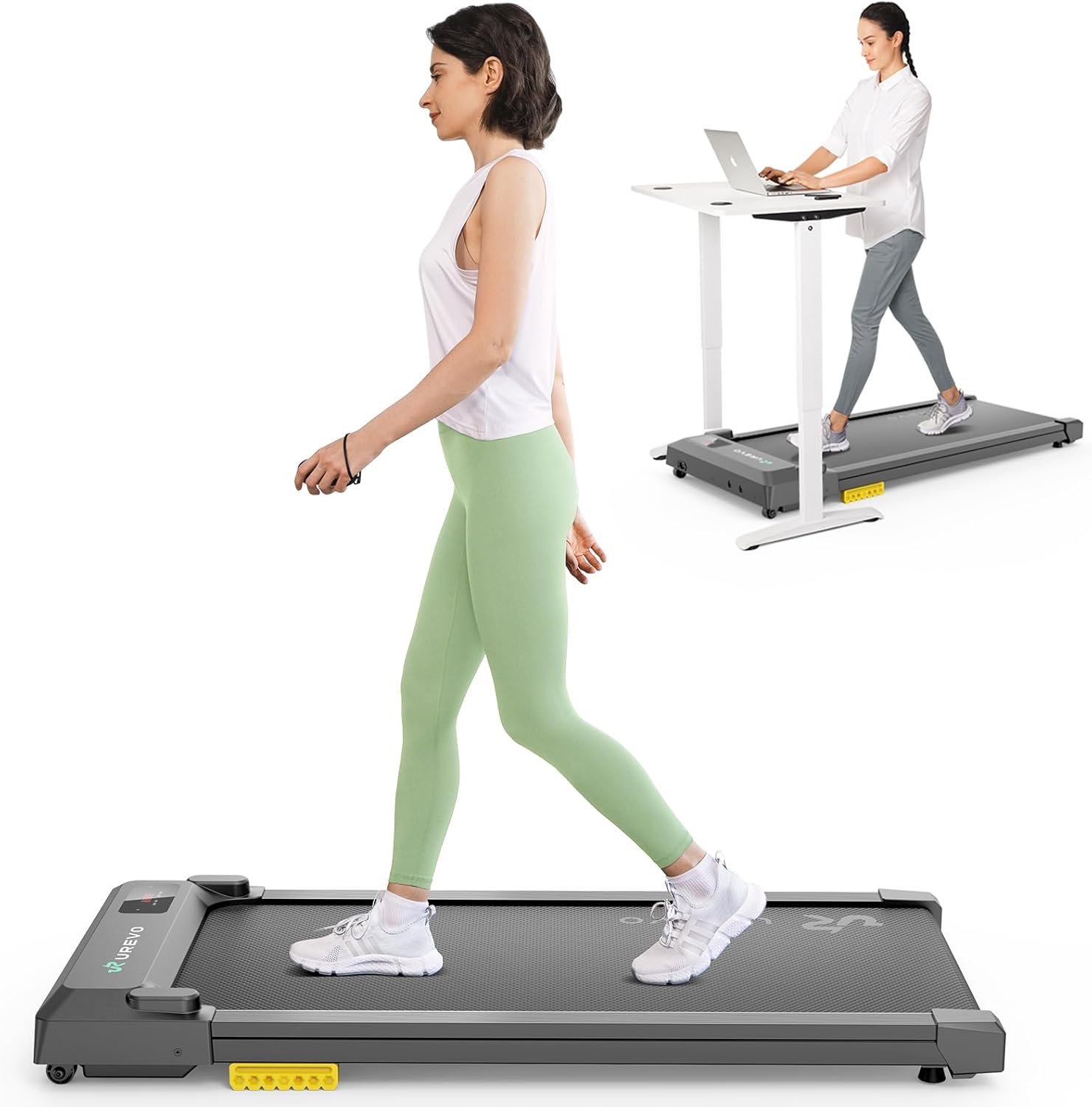 UREVO Smart Walking Pad, Standing Desk Treadmill with Double Shock Absorption, Quiet Operation, Workout APP with Track Insights and MIIT Mode, Plug and Play, Remote or APP Control for Home Office