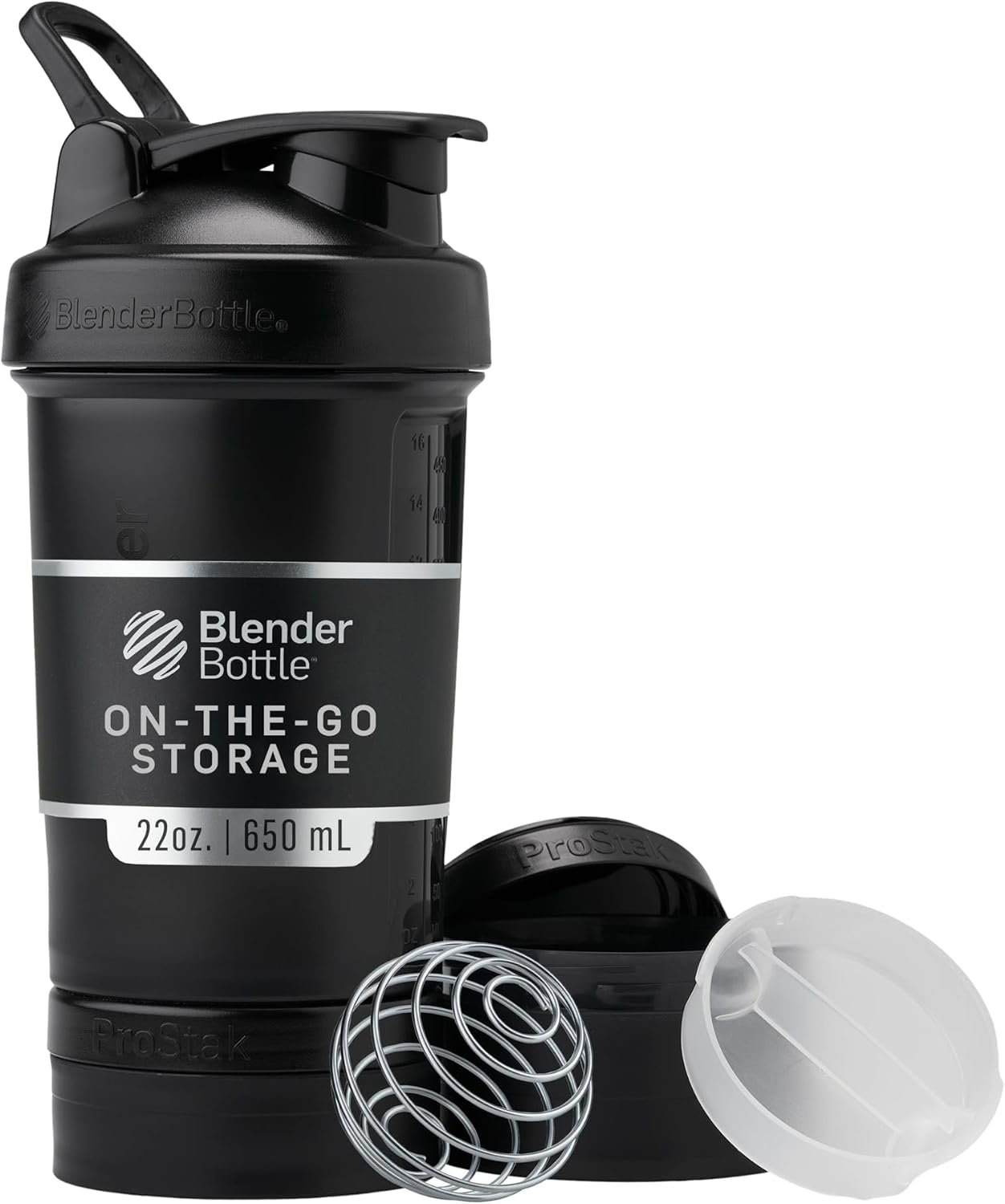 BlenderBottle Shaker Bottle with Pill Organizer and Storage for Protein Powder, Classic V2 ProStak System, 22-Ounce, Midnight Black