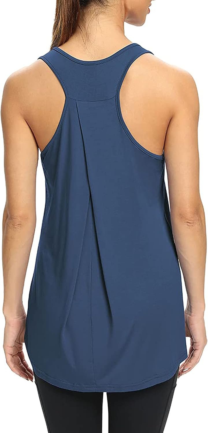 Bestisun Workout Yoga Athletic Shirts Racerback Long Tank Tops Loose fit for Women