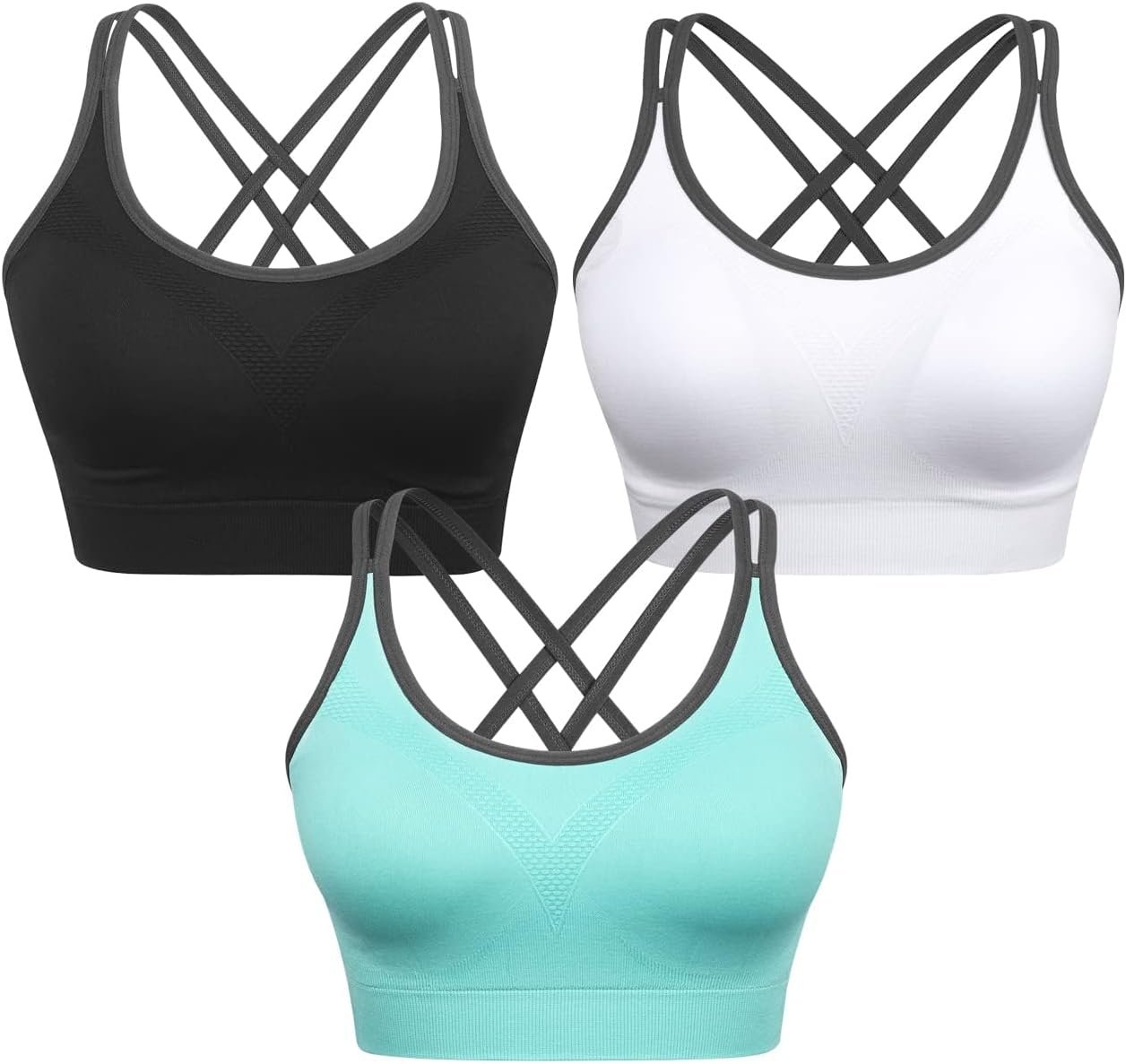 VEQKING Strappy Womens Sports Bras Cross Back for Running Removable Padded Workout Yoga Bras Pack Gifts