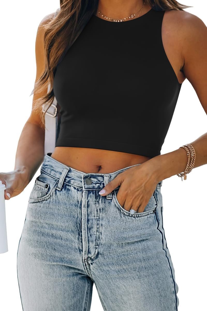 EFAN Womens Sexy Sleeveless Double Lined Crop Tops Workout Cute Tight Racerback Tank Tops Summer Clothes Teen Girls 2025