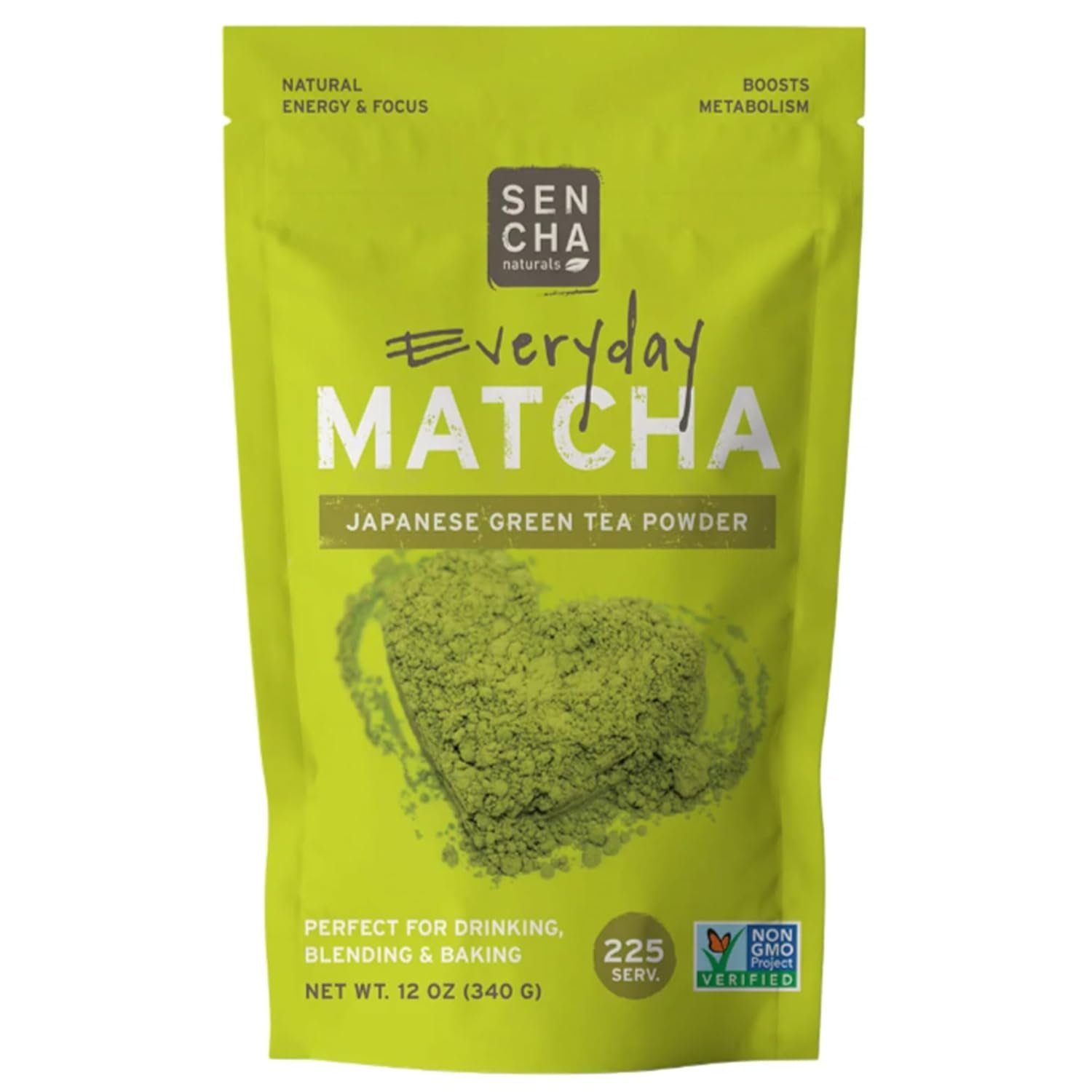 Sencha Eveyrday Natural USDA Organic Matcha Green Tea Powder Rich Antioxidant Revitalizing Body Helathy Gluten Free Product 100% Vegan Diet – 12oz (Pack of 1)