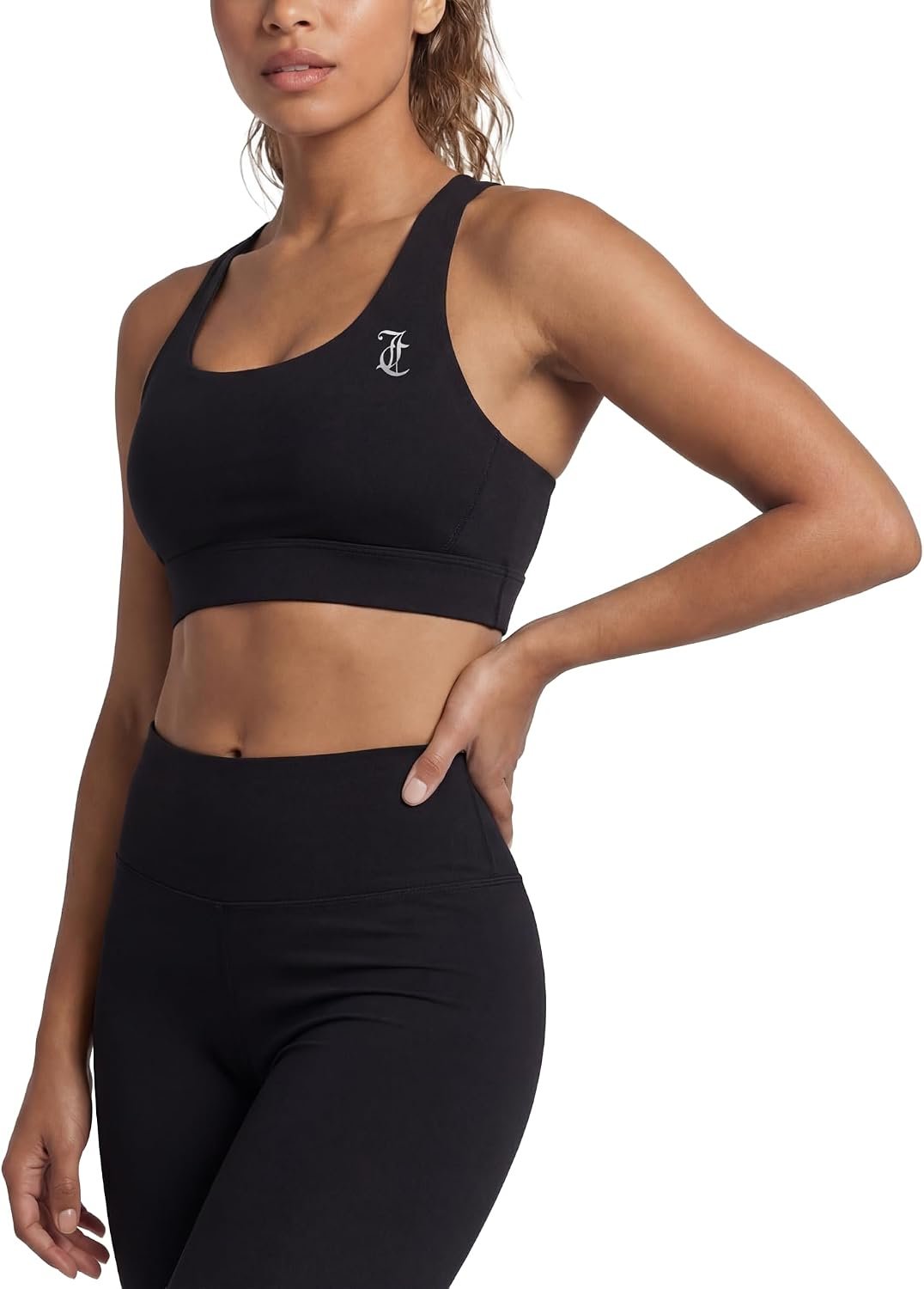 Juicy Couture Women’s Racerback Sports Bra Wire Free High Support Stretchy Soft Workout Gym Yoga Running Athletic Bra