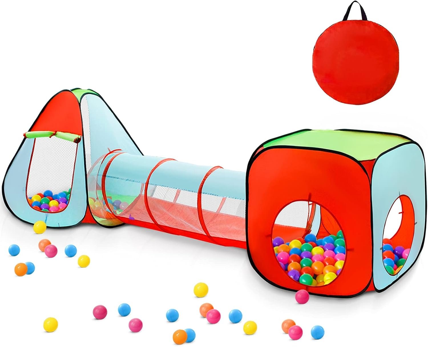 3pc Kids Play Tent for Toddler with Ball Pit+Crawl Tunnel+Castle Tent, Pop Up Children Playhouse for Boys and Girls Gift, Collapsible Baby Play Tent Toy Indoor and Outdoor Games