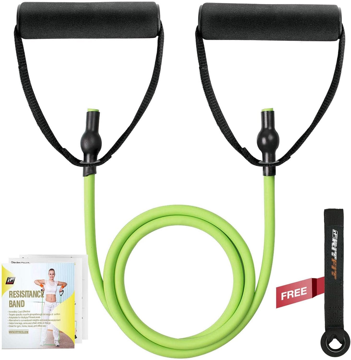RitFit Single Resistance Exercise Band with Comfortable Handles – Ideal for Physical Therapy, Strength Training, Muscle Toning – Foam Padding Door Anchor and Starter Guide Included