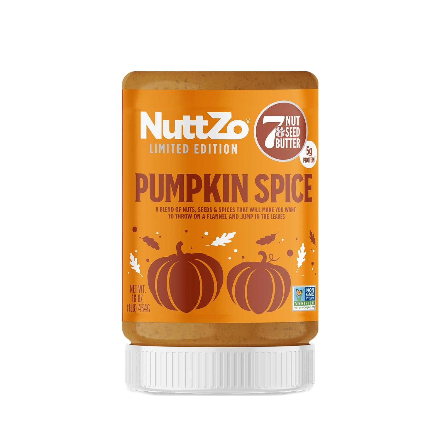 NuttZo Pumpkin Spice Power Fuel 7 Nuts and Seeds Butter, Seasonal Edition, Made with Cashews, Almonds, Brazil Nuts, Flax Seeds, Chia Seeds, Pumpkin Seeds, and Hazelnuts, 5g Protein, 16 oz Jar