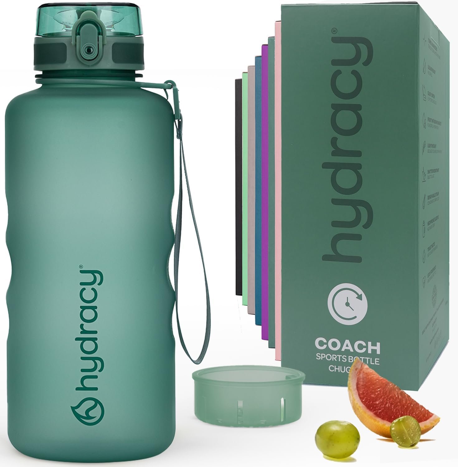 Hydracy Water Bottle with Time Marker Large Half Gallon 64 oz BPA Free Bottle & No Sweat Sleeve – Leak Proof Gym Bottle with Fruit Infuser Strainer & Times to Drink Ideal for Sports & Outdoors