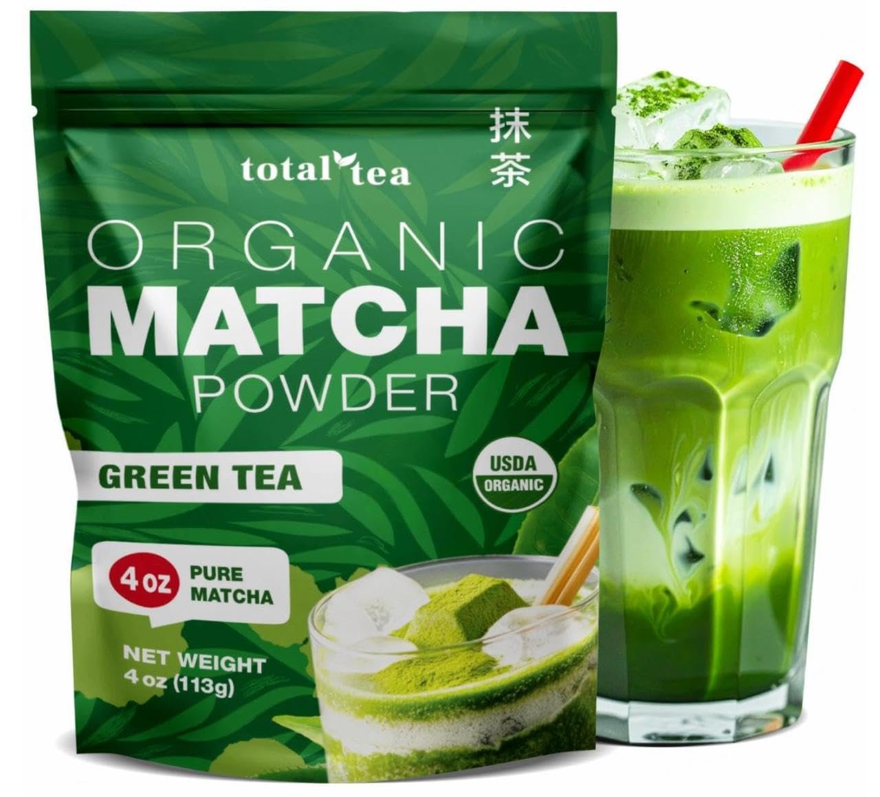 Organic Matcha Green Tea Powder (4-Oz) – Certified USDA Organic Powder for Matcha Latte, Tea, and Smoothies –Non-Gmo, Antioxidant Rich Fruit Tea by Total Tea